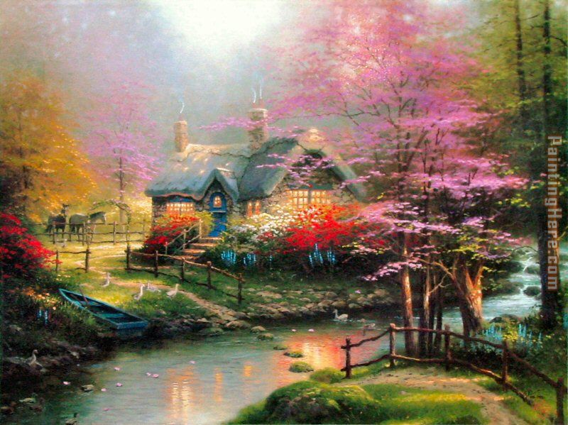 Stepping Stone Cottage painting - Thomas Kinkade Stepping Stone Cottage art painting